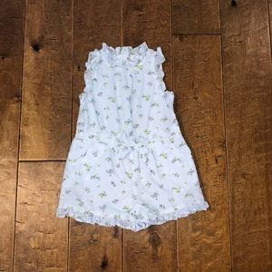 Janie and Jack White romper with yellow, green, purple florals. Size 18-24 month